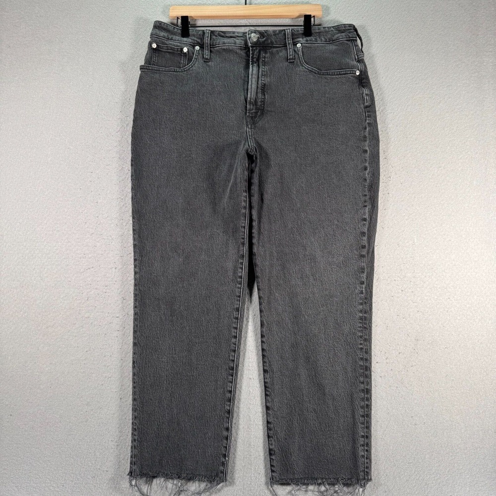 Madewell Jeans Womens 36x27 Black Straight Leg Denim Stretch Comfort Raw Hems